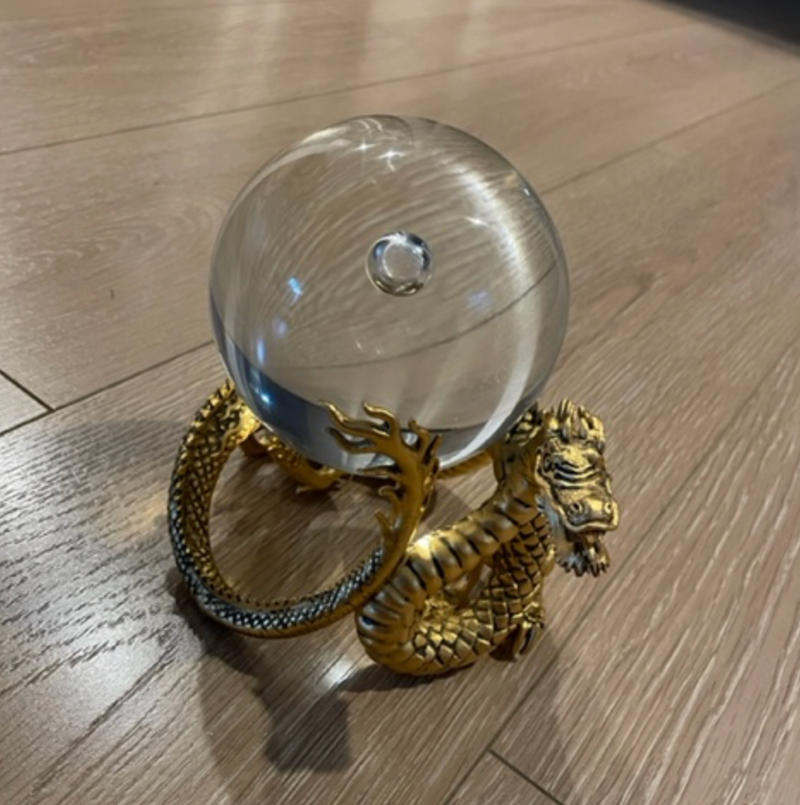 CRYSTAL BALL | GLASS WITH ORIENTAL METAL STAND